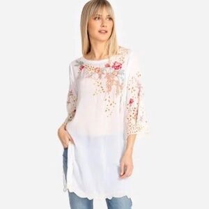 Johnny Was Belina Tunic Top White Small NEW wit Tags FLAWS